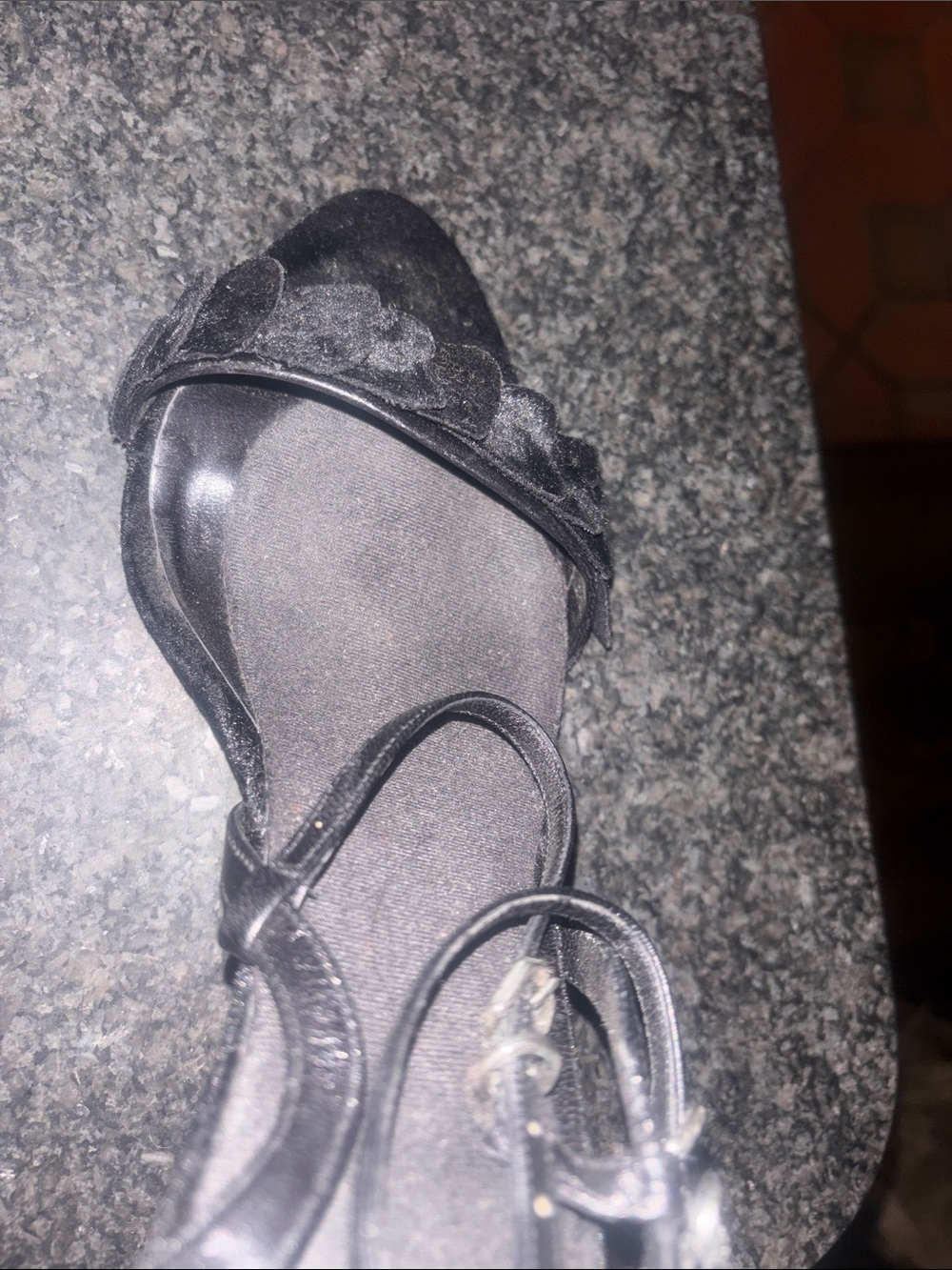 DKNYC Black Scalloped Ankle-Strap Sandals with Heart Accents
